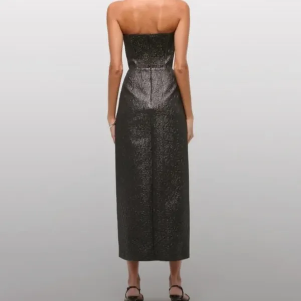 NWOT Abercrombie & Fitch Metallic strapless midi dress Charcoal Gray Shiny - Image 2