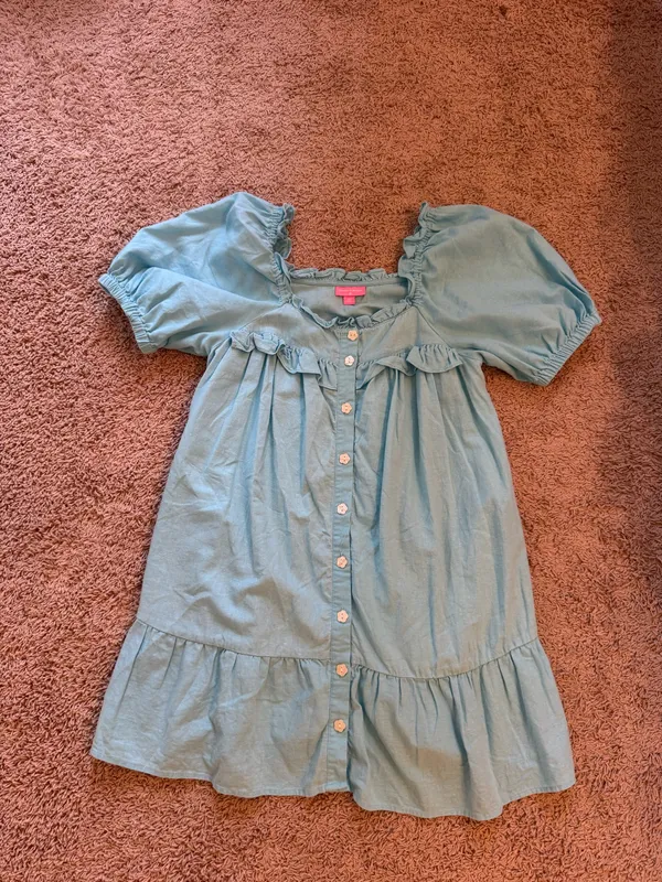 Stoney Clover Target Puff Sleeve Mini Babydoll Dress Aqua Blue - Image 3
