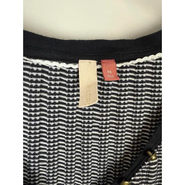 Pilcro from Anthropologie Black Henley Striped Ribbed Long Sleeve - Size - XS - Image 3