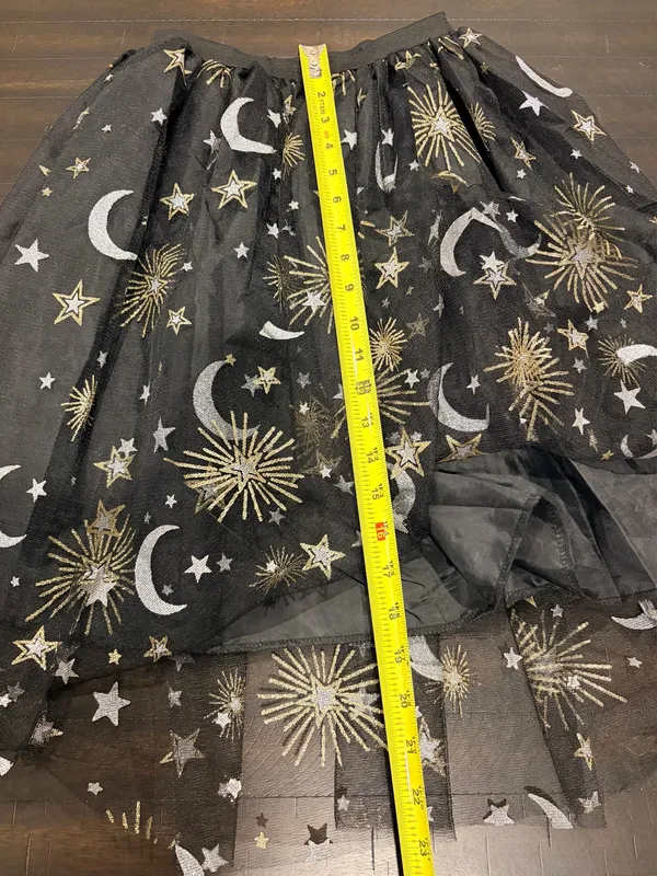 Celestial Moon Stars Tulle Skirt Black Gold Silver Sheer Mesh S/M Whimsigoth - Image 7
