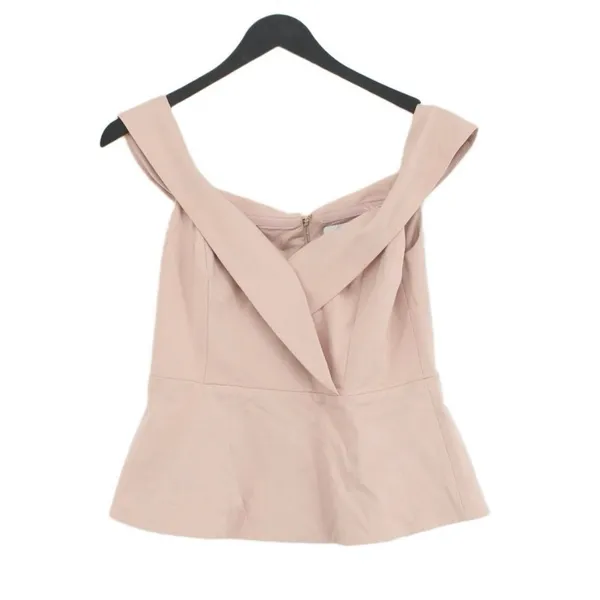Forever New Pink Shakira Cross Over Off-shoulder Peplum Ponte Zip Top Blouse S - Image 10