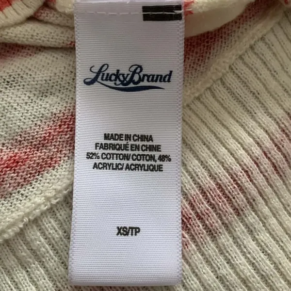 Lucky Brand Cardigan XS Red White Striped Button Front Pockets Nautical Core‎ - Image 2