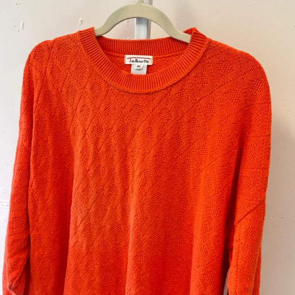 Vintage Talbots Orange Diamond Knit Cotton Crewneck‎ Sweater Women's XL Casual - Image 4