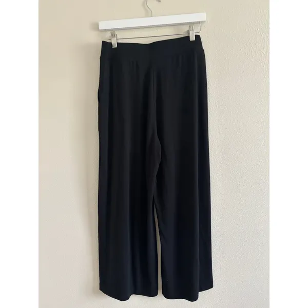 Loft Outlet Womens Black Wide Leg Crop Pants Elastic Waist Travel Lounge Medium - Image 2