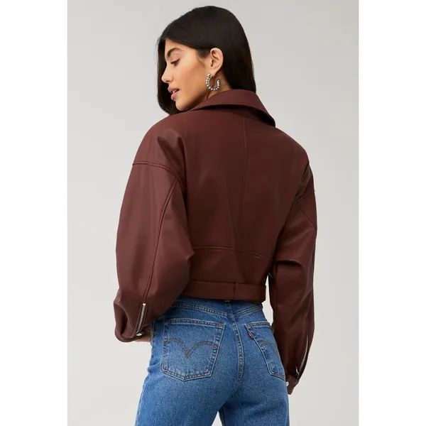 Lamarque Women's Mahogany Brown Dani Moto Jacket Large Cropped Belted Fall - Image 13