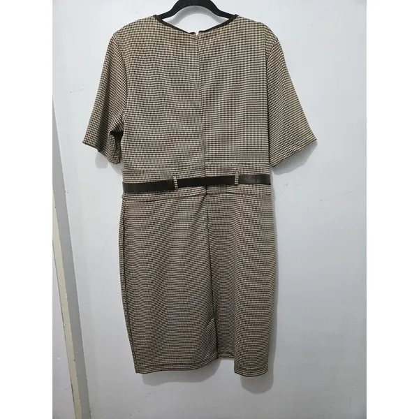 Ralph Lauren Black Label Womens XL Tan Knit Houndstooth Work Shift Dress - Image 6