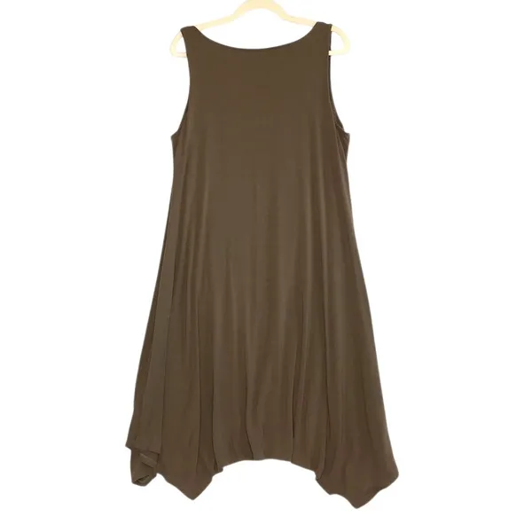 EILEEN FISHER Cowl Neck Jersey Knit Midi Dress Sz L Brown Coastal Relax Made USA - Image 4