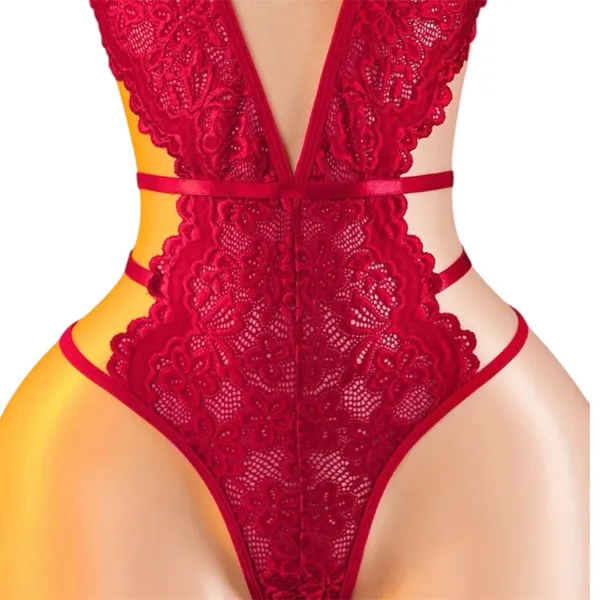 Body Lingerie Red Floral Lace Sexy Cut-Out Strappy Size M - Image 6