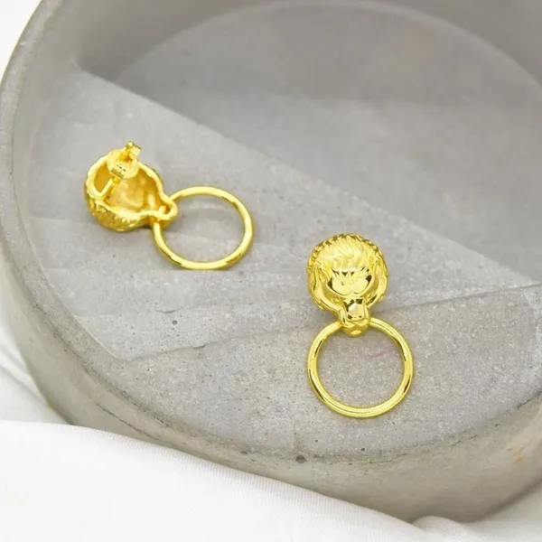 Leo Lion Ring Earring Studs Gold - Image 6