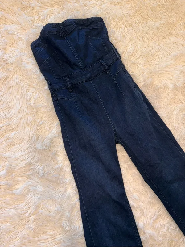 NEW FREE PEOPLE Beckett Strapless Denim Jumpsuit sz 25 - Image 6