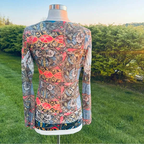 Vocal Rhinestone Embellished Mesh Top | Boho Y2K Graphic Print Long Sleeve M - Image 10