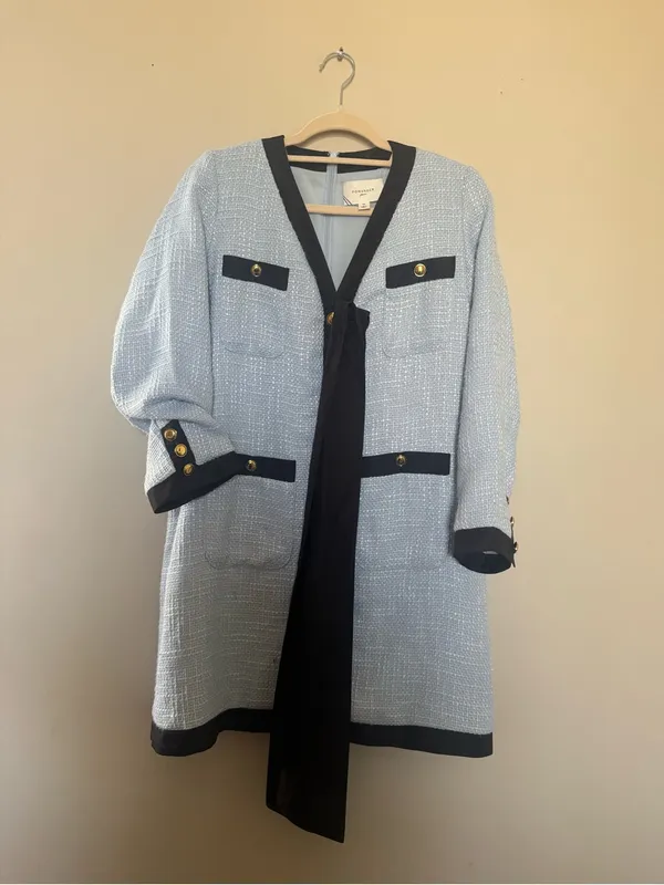 Pomander Place Light Blue Tweed Dress with Black Trim - Image 3