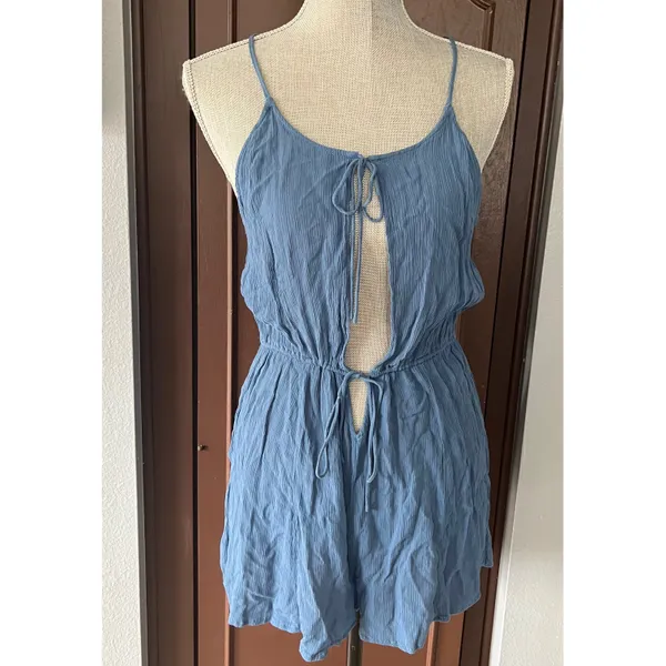 Free People (intimately) Liaisons Tie-Front Blue Romper - Image 4