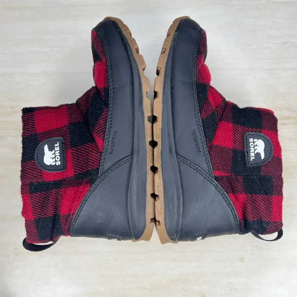 Sorel Out N About Puffy Waterproof Boots Red Black Buffalo Plaid Womens 8 NL2694 - Image 8