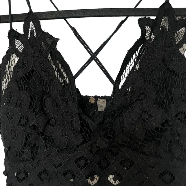 Free People Black Crochet Lace Strappy Crop Bralette Top Cami - Image 7