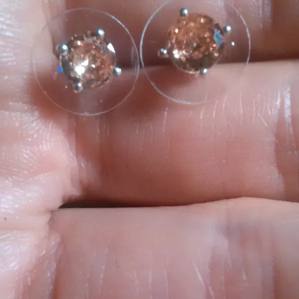Simulated Champagne Diamond Stainless Steel Solitaire Stud Earrings - Image 10