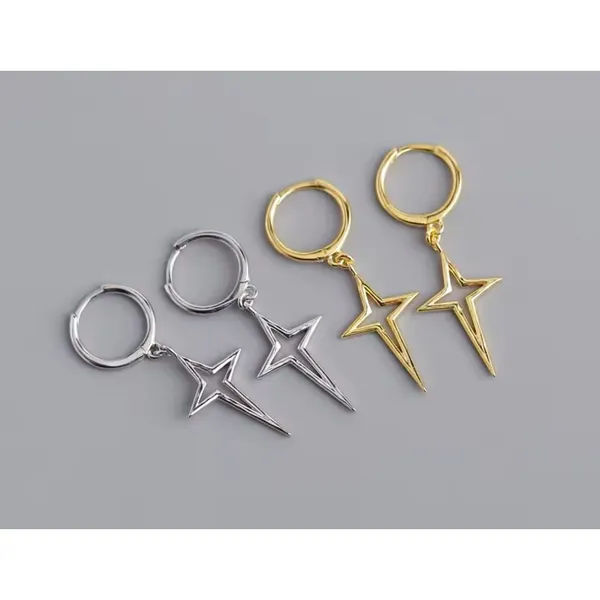 NEW Gold Star Dangle Hoop Earrings | Yellow Gold Over‎ 925 Sterling Silver - Image 13