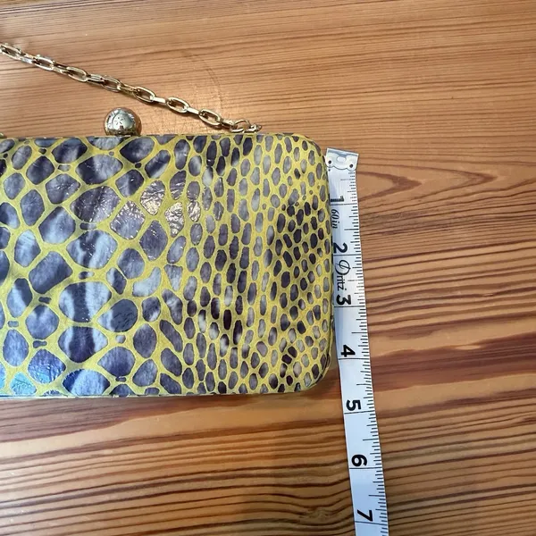 Tory Burch Handbag RARE Clutch Yellow Hard-side Leather Animal Print Chain Strap - Image 11