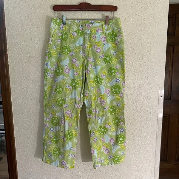 Lilly Pulitzer Crop Pants Green 6 Women Tropical Fruit Floral Print Stretch - Image 8