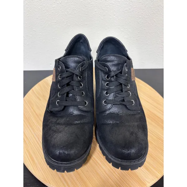 B52 by Bullboxer Booties‎ Women 9 Black Lace Up Lug Sole Block Heel Boots - Image 5