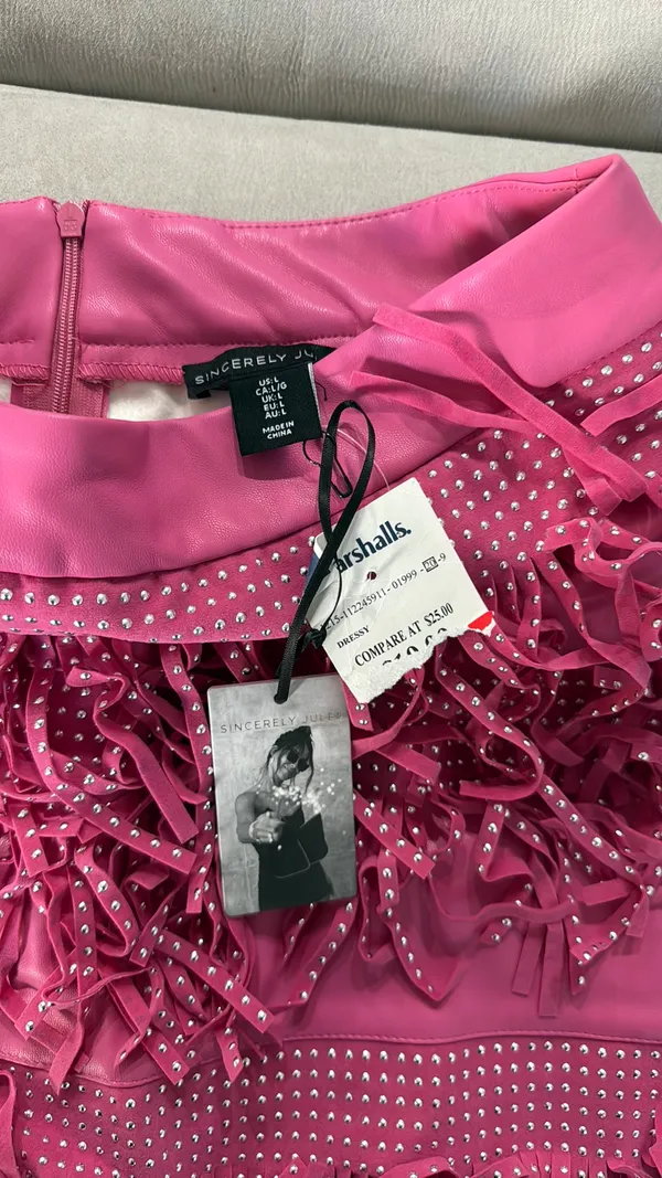 Sincerely Jules Pink faux leather fringe skirt - Image 3