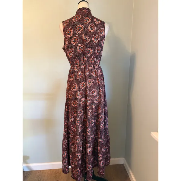 Paisley Maxi Dress Sleeveless Tie Neck Orange S boho whimsi resort festival y2k - Image 4