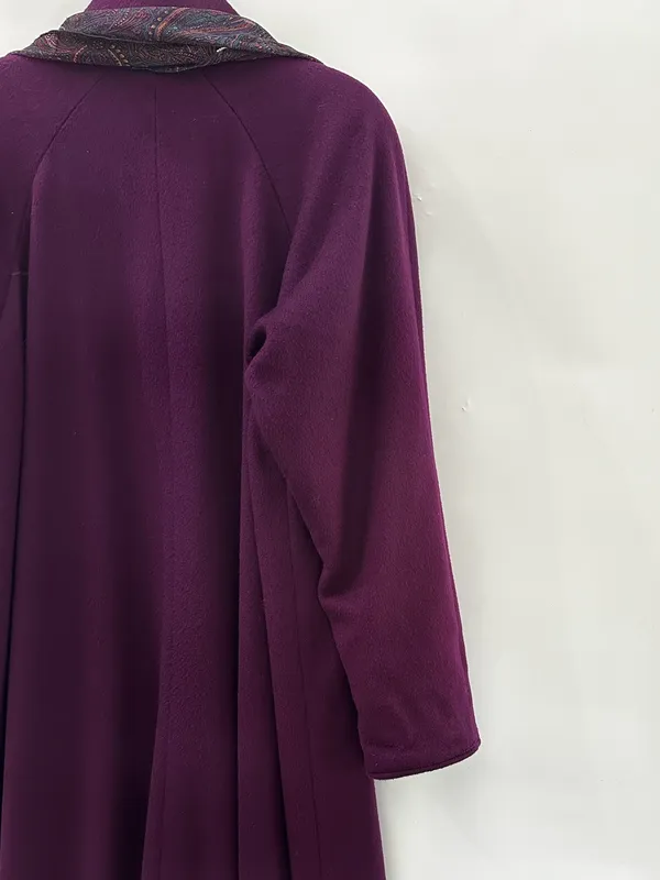 Vintage Casual Corner Purple Wool Long Coat USA Made Trench Scarf Purple Size 8 - Image 11
