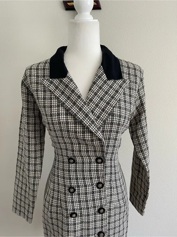 Mystic Black & White Plaid Double-Breasted Mini Dress - Image 2