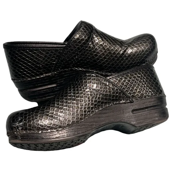 DANSKO Python Snakeskin Pewter Leather Clogs Sz 39/8.5-9 B47‎ - Image 4