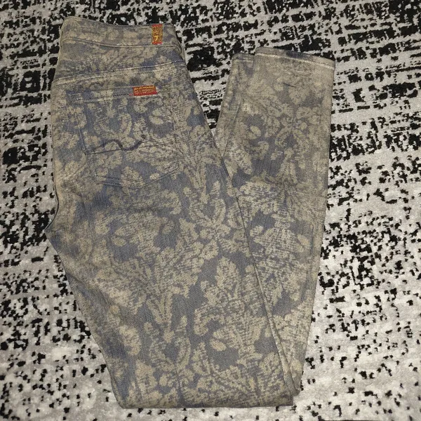 7 For All Mankind Size 29 Floral Metallic Brocade Textured Denim Jeans - Image 16