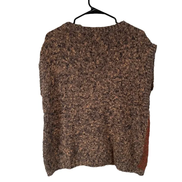 Cassidy Brown Earthy Patchwork Short Sleeve Linen Blend Knit Sweater Women Sz L - Image 2