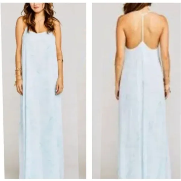 Show Me Your Mumu T-Rex‎ Halter Maxi Dress Blue Watercolor Floral Size Small - Image 2