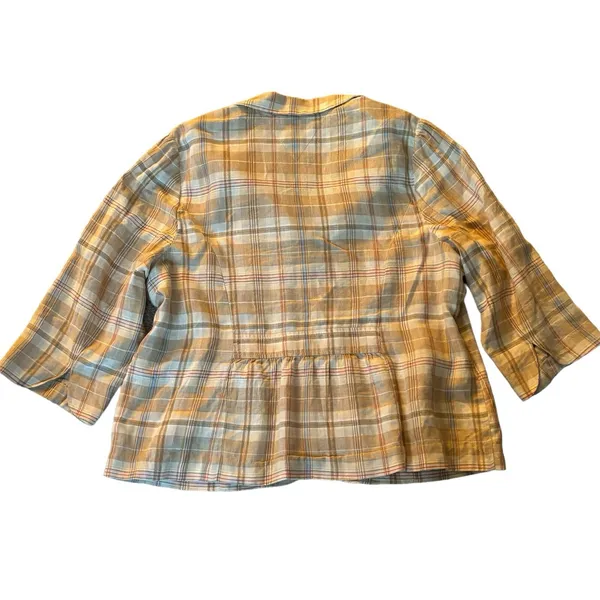Tommy Hilfiger Cream‎ Plaid Peplum Short Sleeve Jacket Women's Size 24 - Image 3