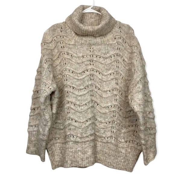 NWT * Nordstrom Oversized Chunky Longline Knit Cowl Neck Sweater in Oatmeal S/M - Image 4