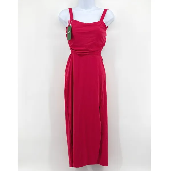 Halara NWT SoftlyZero Ruched Lace Up Bodycon Midi Dress‎ Winterberry w/ Bra S - Image 3