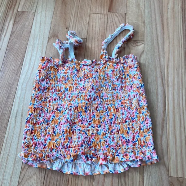 Old Navy Crop Top Womens Small Floral Print Pink Orange Smocked Sleeveless Ladie - Image 5