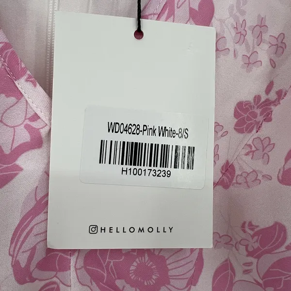 Hello Molly Women's 4 Short Sleeve Pink White Floral Mini Dress V-Neck Girly NWT - Image 9