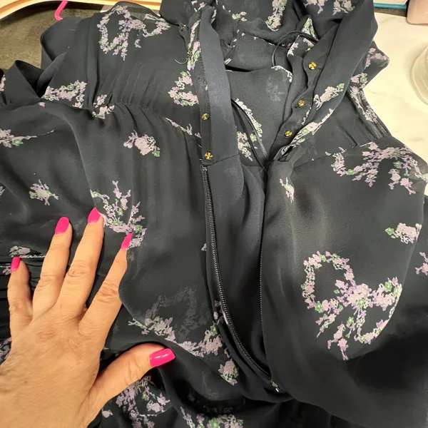 Love Shack Fancy‎ Kover Bow Print Tiered Navy Blue Viscose Maxi Dress Size 8 - Image 11