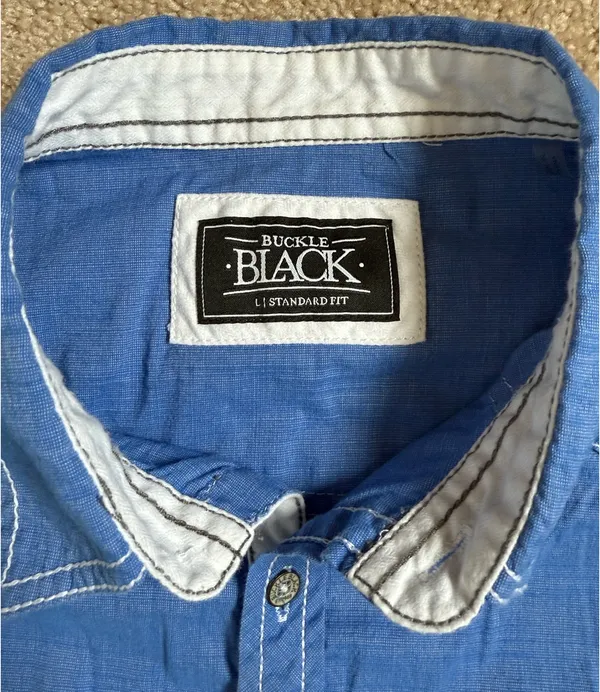 Buckle Black Men’s Blue Standard Fit Western Short Sleeve Button Down Shirt - Image 2