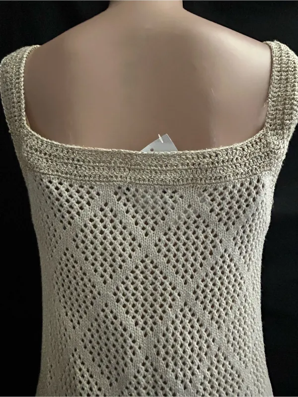 Venus Women’s 2 PC Sleeveless Crochet Knit Slip Dress Cream & Gold MD NWT - Image 10