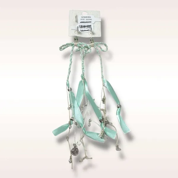 Free People Candy Baby Bow Dangle Earrings Sea Foam Ivory Braid Coquette Mermaid - Image 4