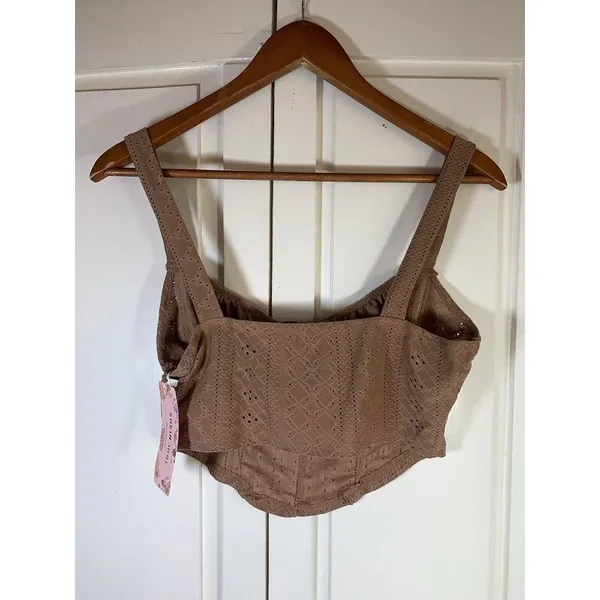 Coquette Babydoll Retro Eyelet‎ Crop Top Large Brown Sexy Keyhole Tie Fun Shein - Image 4
