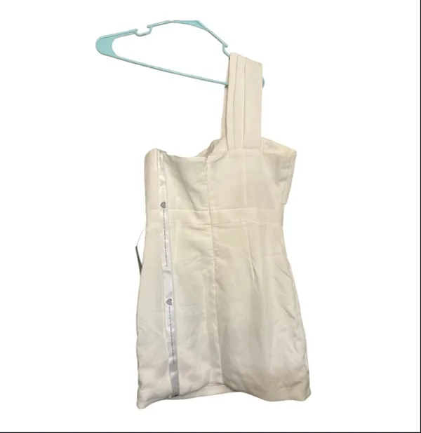 American Threads One-Shoulder Twist-Front Mini Dress in Cream - Image 5