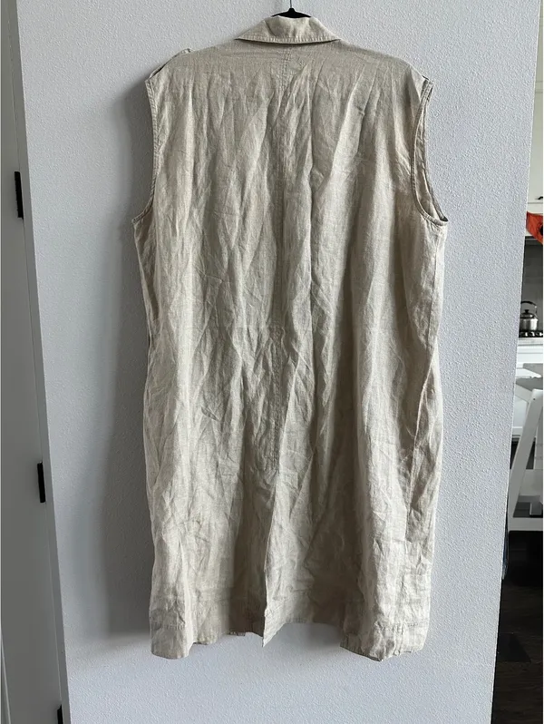 The Drop by Paola Alberdi Natural Oversized Sleeveless Long Linen Vest - Image 7