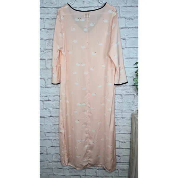 Kate Spade New York Swan Print Caftan Maxi Dress Lounge Nightgown Pink L/XL - Image 9