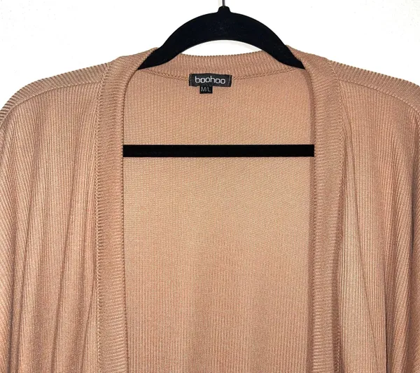 Tan Open Front Woven Kimono Sleeve Cardigan M/L - Image 2