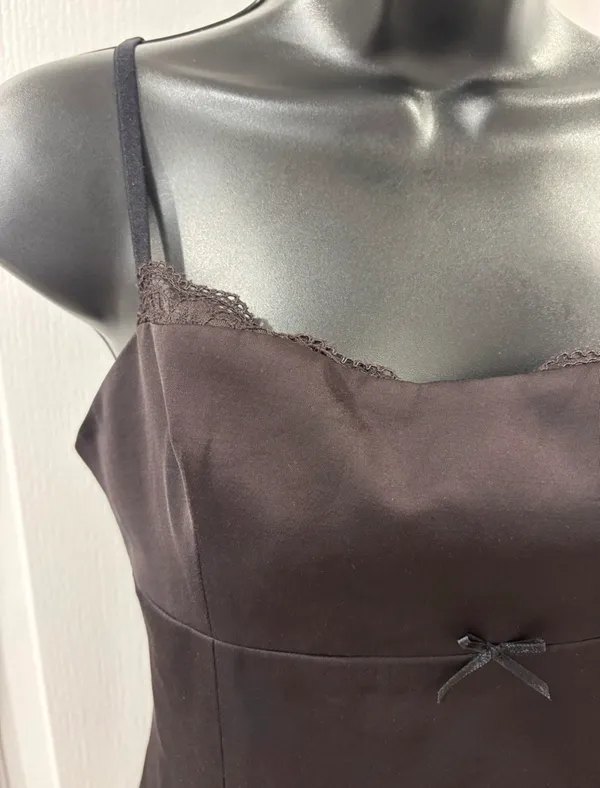 Y2K Zara Lace Trim Bow Fitted Dark Brown Tank Top Feminine Coquette Going Out S - Image 2