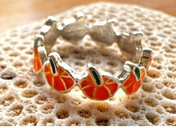Pumpkin Ring New Orange Silver Adjustable Thanksgiving Autumn Jewelry Fe… - Image 4