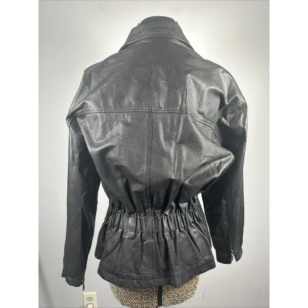 Boutique Europa Womens Leather Jacket Coat Black Moto‎ Biker Zip Belt 90s - Image 6