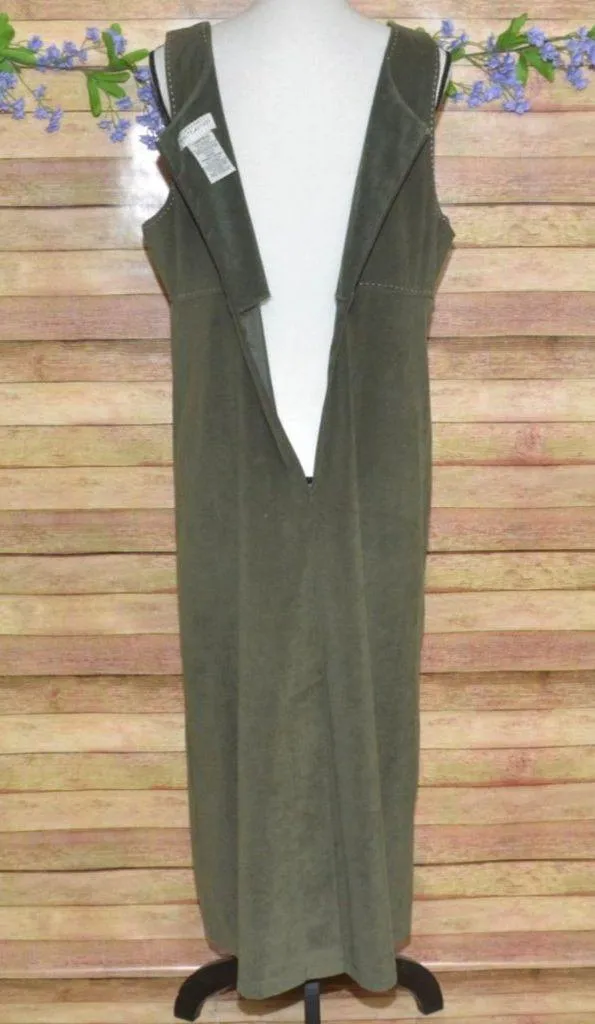 White Stag Ladies Green Faux Suede Sleeveless Maxi Dress Size L 12/14 90's Y2K - Image 8